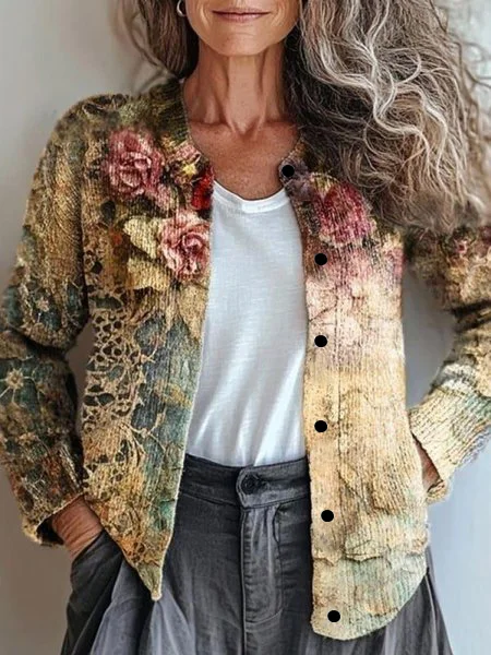 Cardigans Femmes Décontracté Printemps / Automne impression en 3D Ample Manches Longues Col Rond Régulier Droit Régulier