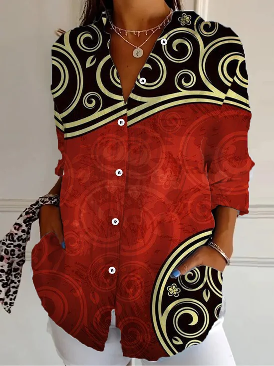 Chemises Femmes Décontracté Floral Printemps / Automne Aucune élasticité Quotidien Manches Longues Régulier Régulier Col de Chemise