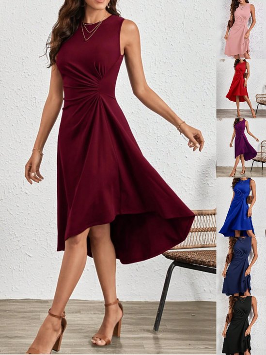 Robes Urbain Plain Été Micro-élasticité Journée Sans Manches Top Débardeur Trapèze Non pour Femmes
