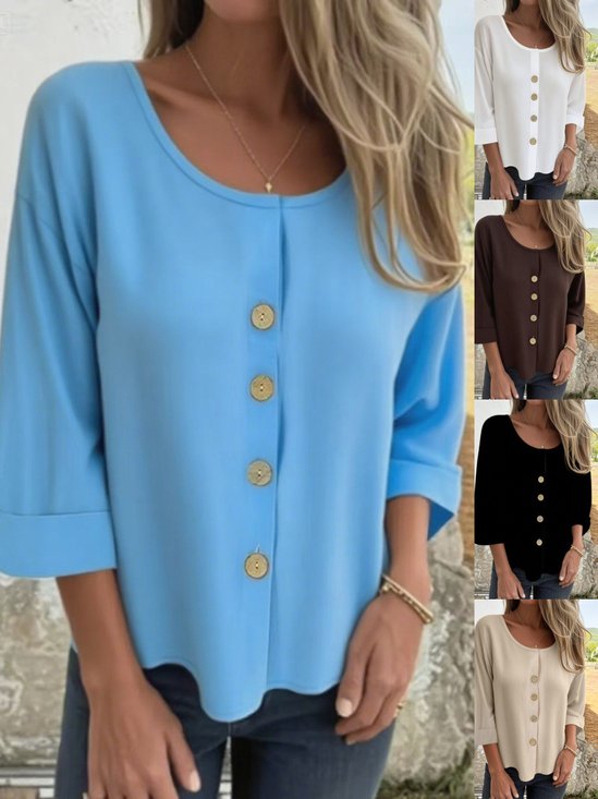 Chemises Semi-formel Plain Printemps / Automne Micro-élasticité Bal Manches trois quarts Régulier Droit Régulier pour Femmes
