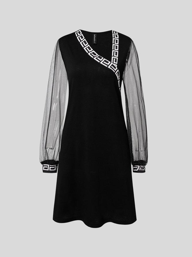 Robes Décontracté Plain Printemps Ample Manches Longues Coton-Mélange H-ligne Régulier Asymétrique Collier pour Femmes