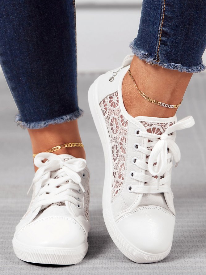 Toile Chaussures Femmes Décontracté Floral Toutes Les Saisons Maille Quotidien à Talon Plat Caoutchouc à Lacets Toile