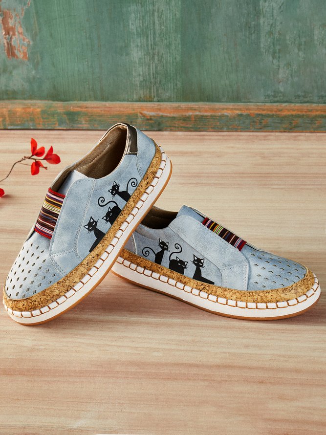 Appartements Femme Casual  Chat Split Joint  Talon Plat Tissu Slip On EVA