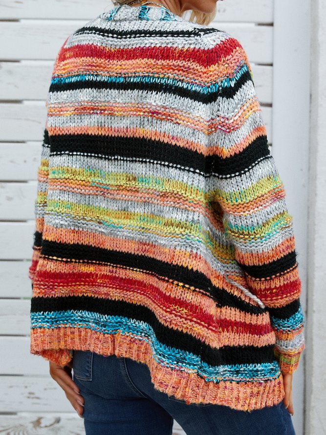 Pull manteau Femme Rayé Boho   Manche LongueLache Laine/Tricot Sans Col