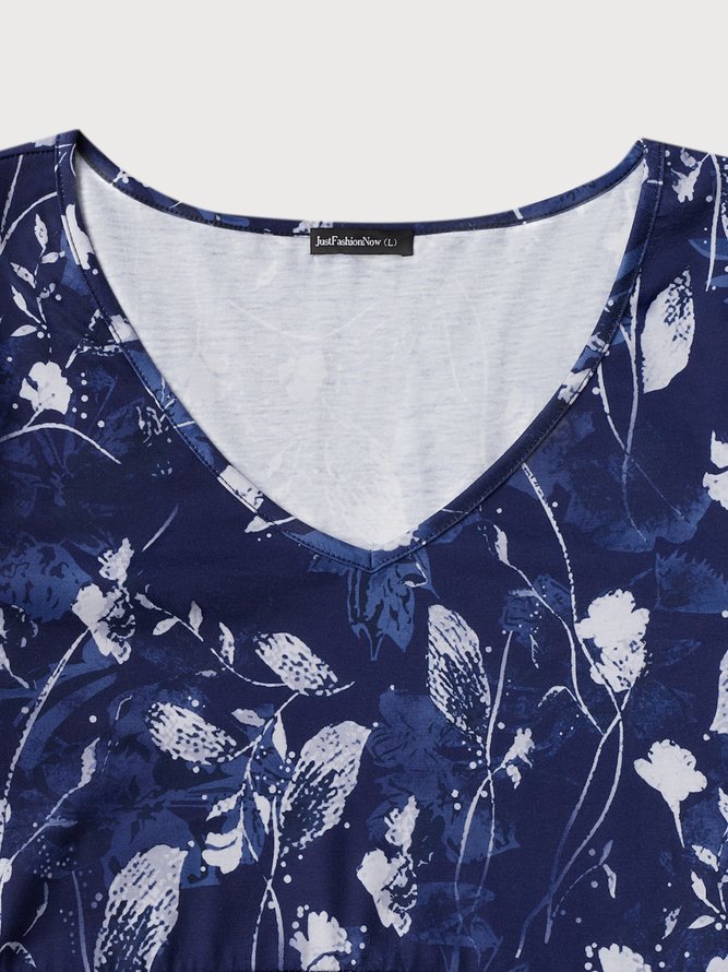 Robe Femme Floral Vacances Col V Balan?oire Micro-élasticité Soirée Trois Quarts X-Line