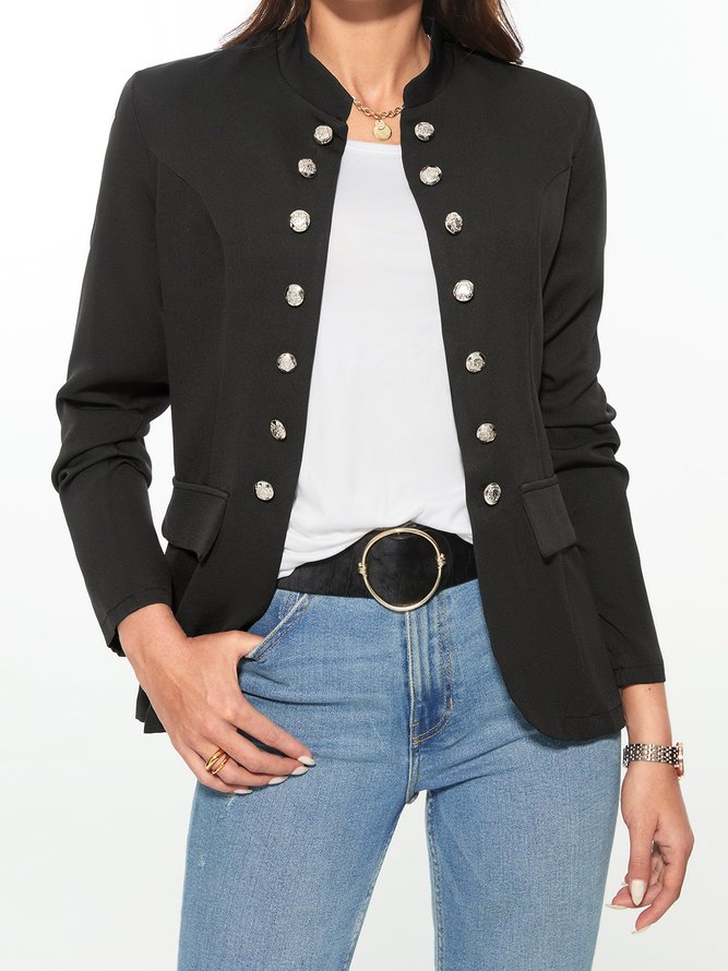 Veste Solide Urbain Polyester Col Montant   Manche LongueAmple Régulier