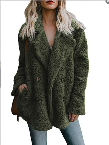 Manteau Femme décontracté  solide polaire col ale micro-élasticité ours en pelue à manes longues ajustement
