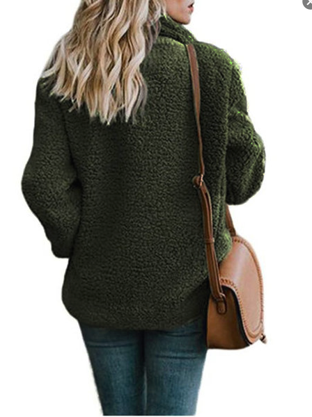 Manteau Femme décontracté  solide polaire col ale micro-élasticité ours en pelue à manes longues ajustement