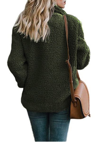 Manteau Femme décontracté  solide polaire col ale micro-élasticité ours en pelue à manes longues ajustement