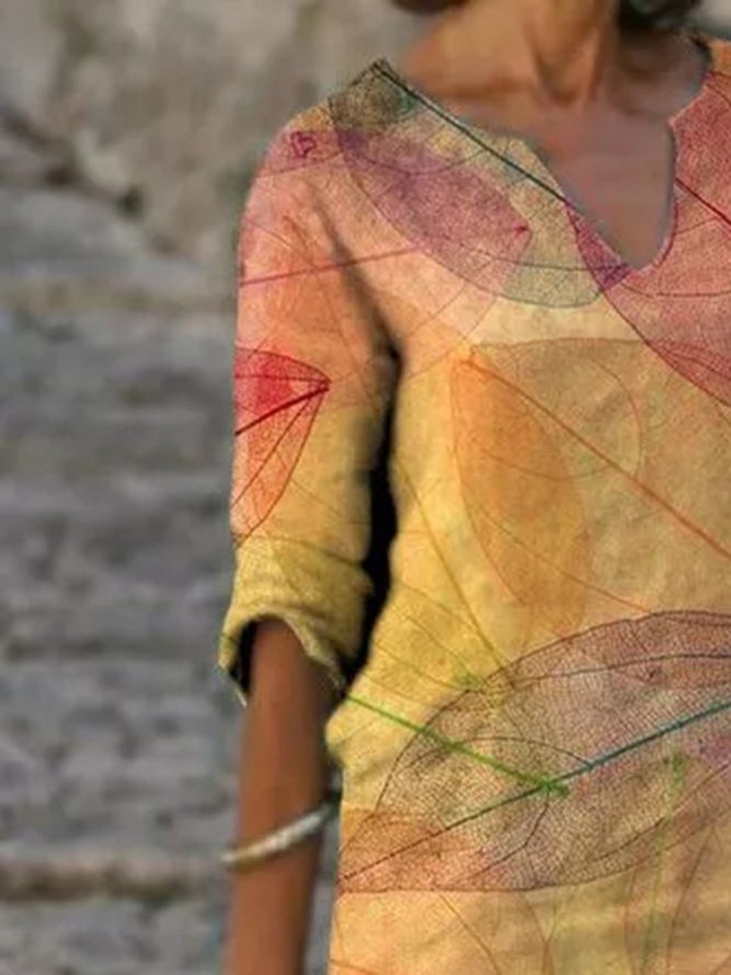 Robes Vacances Été Feuille Polyester Poids moyen Micro-élasticité Lâche Droite H-Line pour Femme