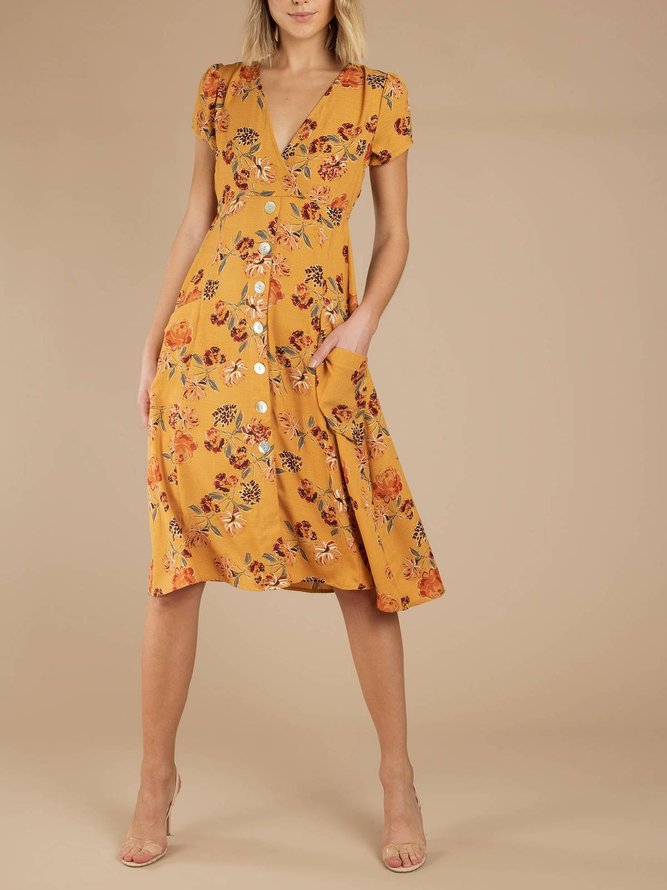 Robes Fleuri Vacances Été Polyester Col en V Date Manches courtes Ample