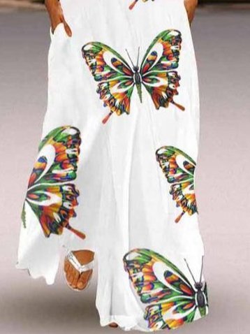 Robes Femme Décontracté Été Papillon Polyester Col en V Quotidien Décontracté Sans Manches Longue