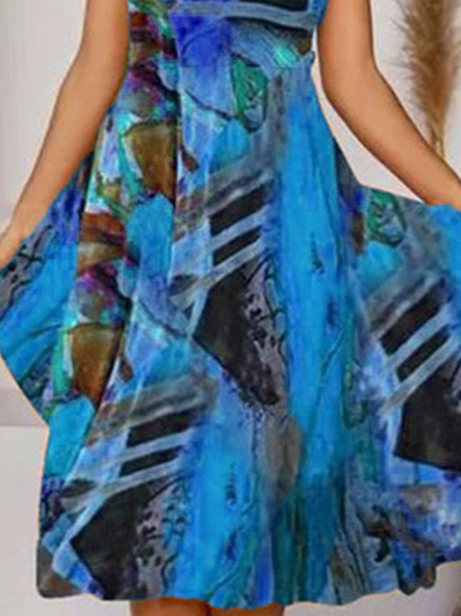 Robes Femme Vintage Floral Été Polyester A-line Pas d'élasticité Longue Manches courtes A-ligne