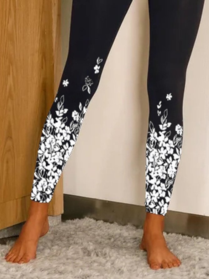 Leggings Casual Floral Winter Mid-weight High Elastic Jersey Legging Cheville Pantalon Lâche pour Femme