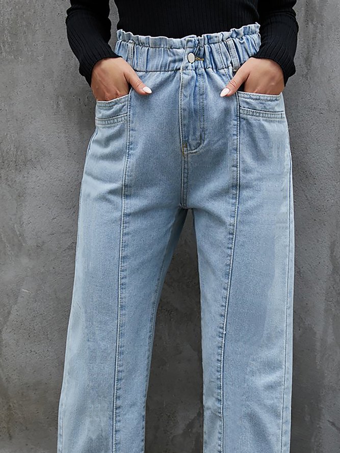 Jeans Femme Vacances Hiver Solide Polyester Pas d'élasticité Vacances Taille moyenne Taille élastique Jambe droite