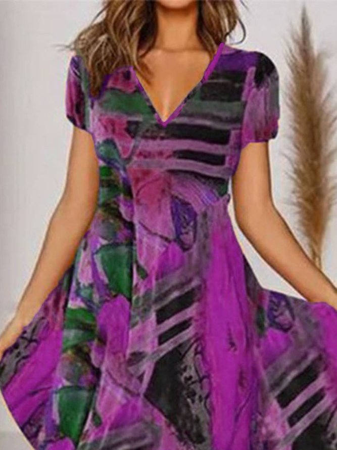 Robes Femme Vintage Floral Été Polyester A-line Pas d'élasticité Longue Manches courtes A-ligne