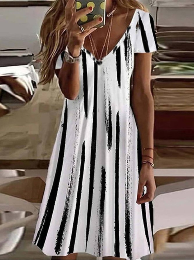 Robes Rayé Été Décontracté Aucune élasticité Jersey Mi-longue Robe t-shirt Droit Non pour Femmes