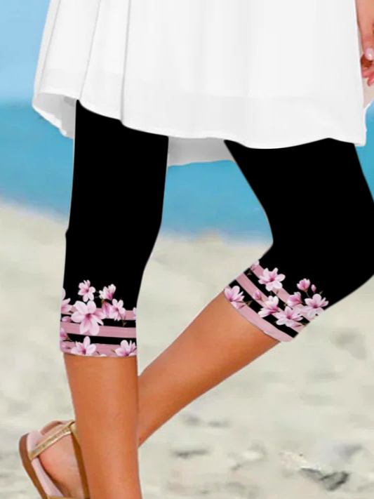 Leggings Femme Color Block Vacances Été Haute élasticité Jersey Taille moyenne Capris Taille élastique H-Line