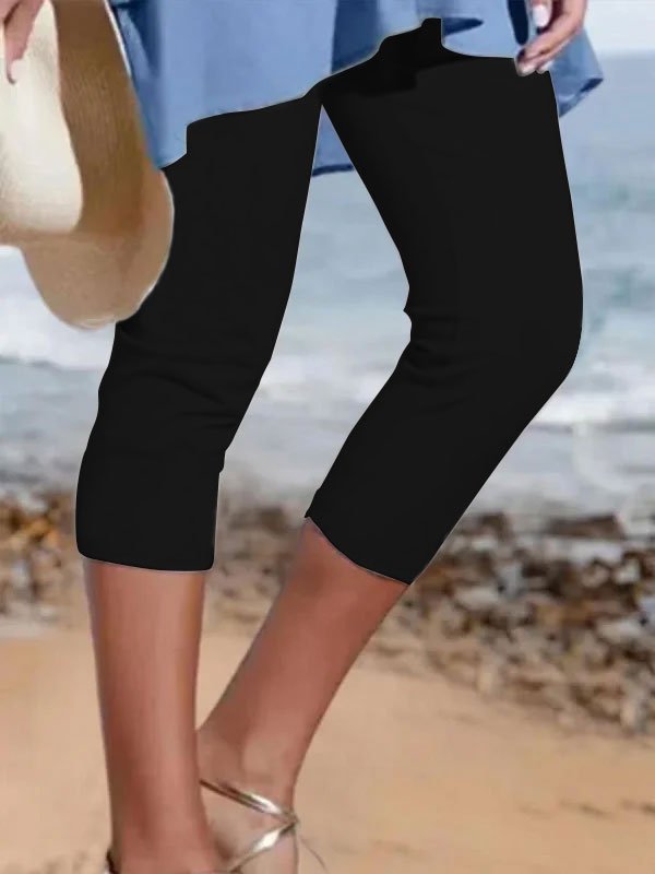 Leggings Femmes Vacances Plaine Été Léger Micro-élasticité Vacances Mi Taille Capris Legging