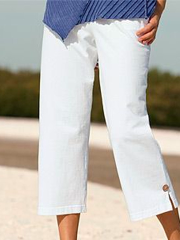 Pantalons Plain Toutes Les Saisons Décontracté Naturel Aucune élasticité Quotidien Ample adapté Droit pour Femmes