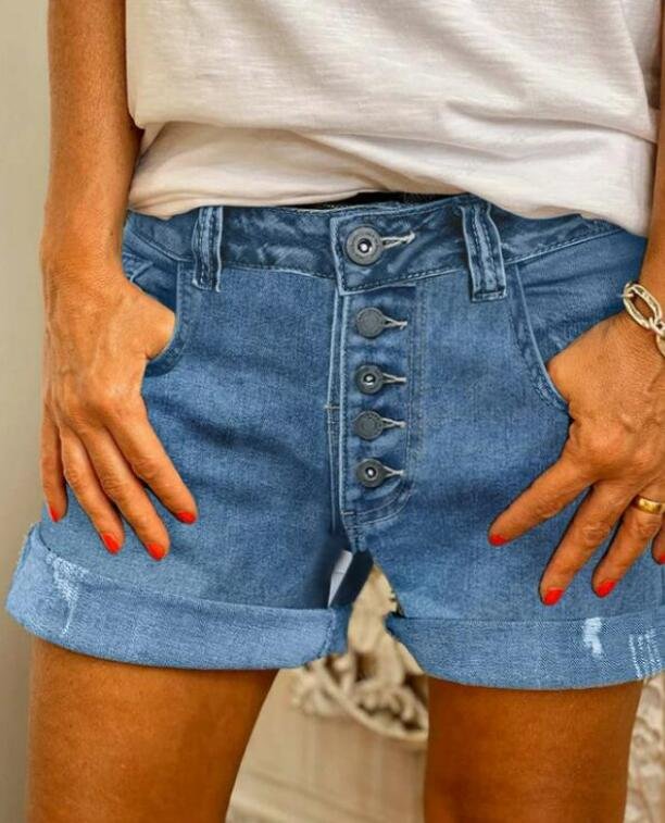 Jeans Femme Vacances Plaine Été Naturel Micro-élasticité Décontracté Pantalon droit Shorts H-Line
