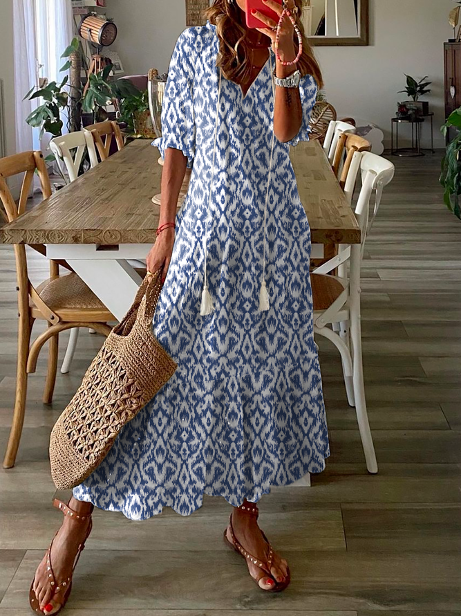 Robes Floral Été Décontracté Polyester Naturel Maxi Standard Manches Courtes Droit pour Femmes