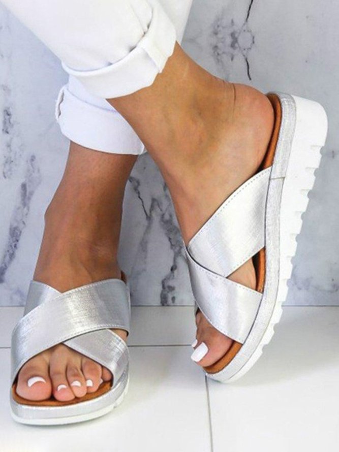 Sandales Casual Plaine Printemps Quotidien Talon bas Bout rond Grande taille Slip On Hauteur augmentant pour les femmes
