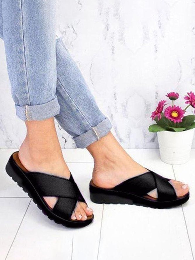 Sandales Casual Plaine Printemps Quotidien Talon bas Bout rond Grande taille Slip On Hauteur augmentant pour les femmes