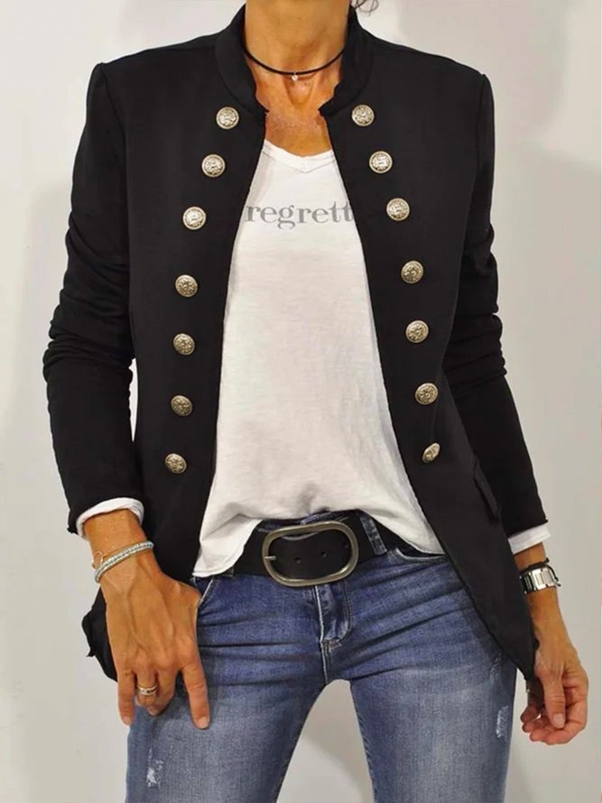 Veste Solide Urbain Polyester Col Montant   Manche LongueAmple Régulier