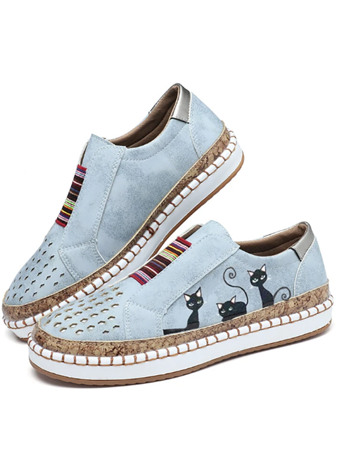 Appartements Femme Casual  Chat Split Joint  Talon Plat Tissu Slip On EVA