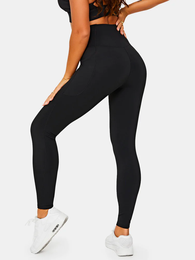 Pantalons De Yoga Femme Décontracté Plain  Polyester Taille Haut e Long Legging Régulier Régulier Taille