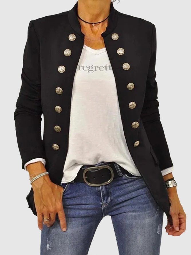Veste Solide Urbain Polyester Col Montant   Manche LongueAmple Régulier