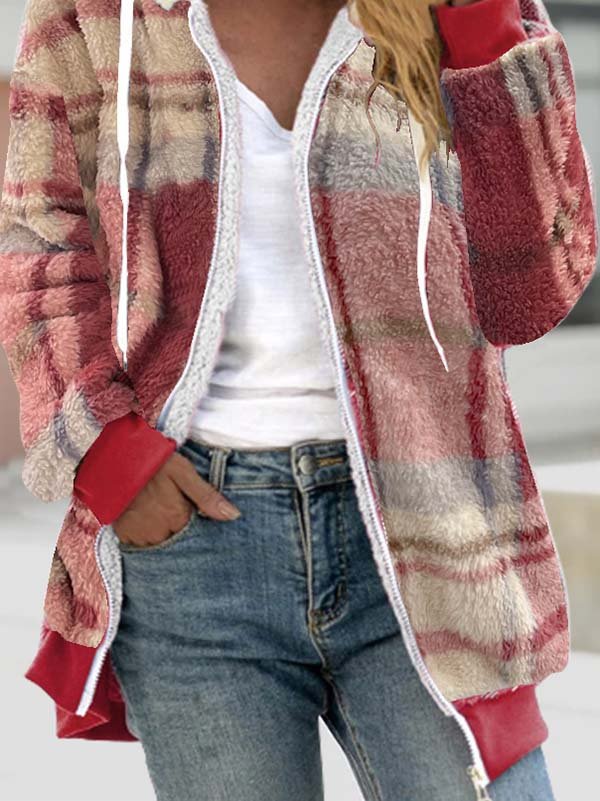 Caniche Blousons Femmes Décontracté Hiver Plaid Ample Noël Peluche Régulier Droit Régulier