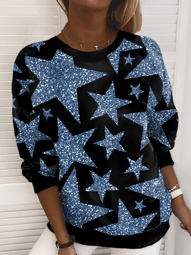 Sweat-shirts Femmes Motif d'Étoile Décontracté Automne Naturel Quotidien Manches Longues Col Rond Régulier H-ligne