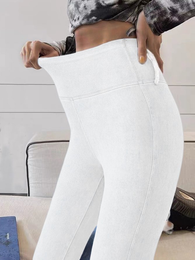Jeans uni simple  Haut e élasticité cheville pantalon Denim Legging H-Line processus de lavage pour les Femme