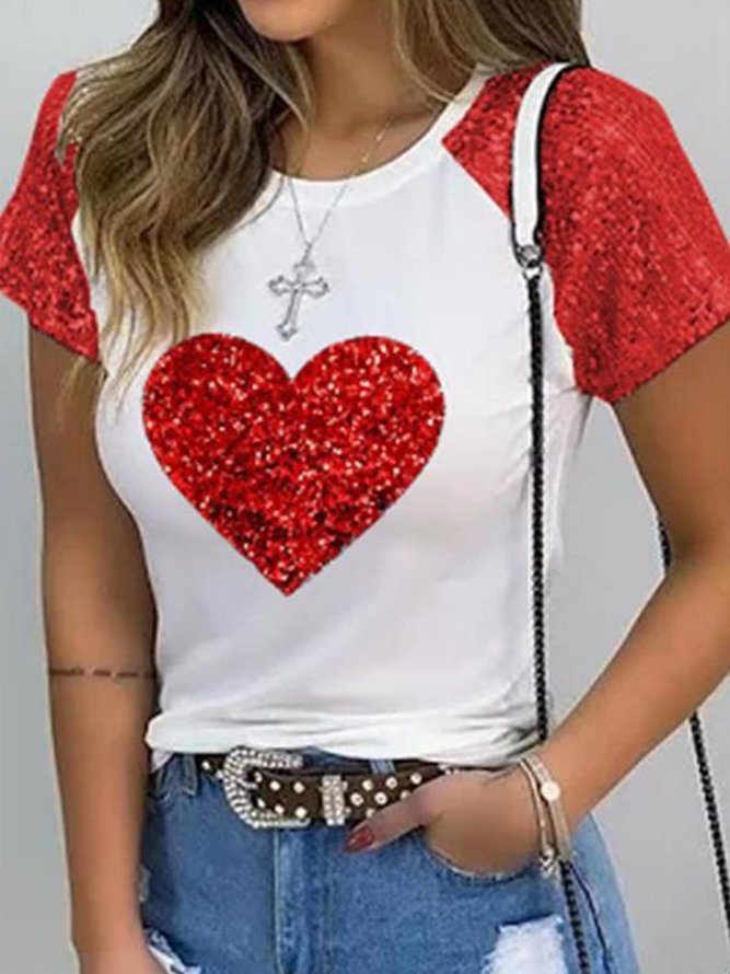 T-shirt Femmes Décontracté Printemps Coeur/cordé Coupe Régulière Manches Longues Col Rond Droit Régulier Élasticité moyenne