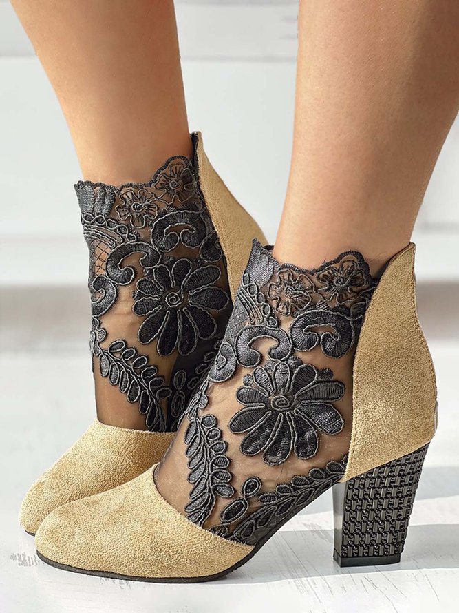 Bottes Femme Bloc de Couleur Automne Élégant Zip Respirable Fête Talon de Bloc PU Sandales Bottes