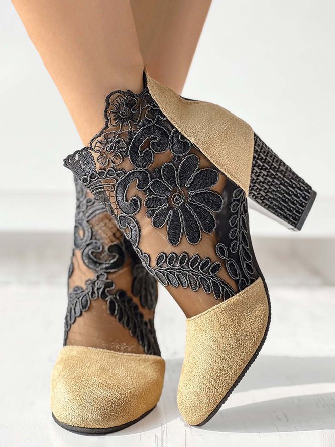 Bottes Femme Bloc de Couleur Automne Élégant Zip Respirable Fête Talon de Bloc PU Sandales Bottes
