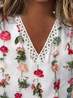 T-shirt Décontracté Floral Printemps Tricoté Col V Manches Longues Régulier le Jour de la Saint-Valentin Droit pour Femmes