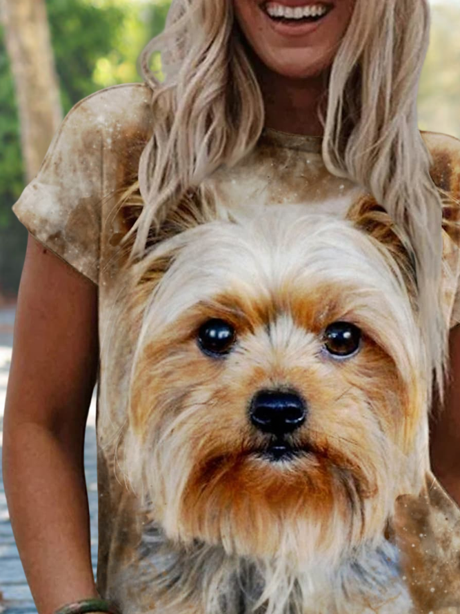 T-shirt Décontracté Imprimé d'Animal Été Polyester Naturel Quotidien Manches Courtes Col Rond Régulier pour Femmes
