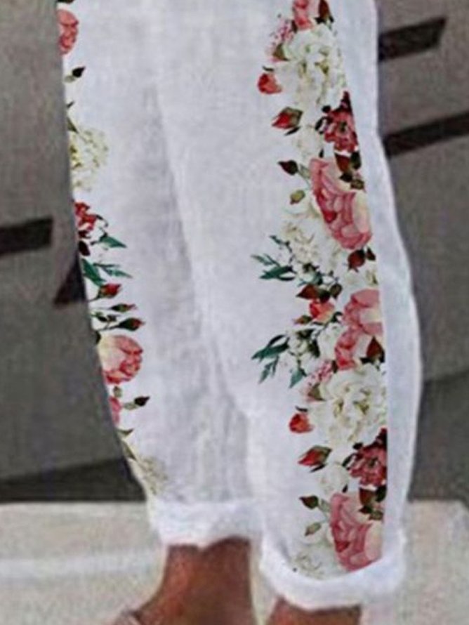 Mode Pantalons Femmes Décontracté Floral Printemps Polyester Naturel Aucune élasticité Quotidien Long Droit