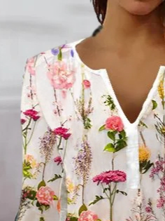 T-shirt Femmes Décontracté Floral Printemps Tricoté Col V Micro-élasticité Quotidien Manches Longues Régulier