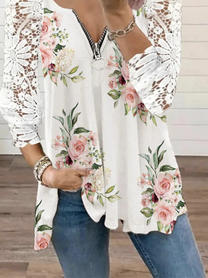 Chemises Décontracté Floral Printemps / Automne Naturel Micro-élasticité Quotidien Coupe Régulière Droit Régulier pour Femmes