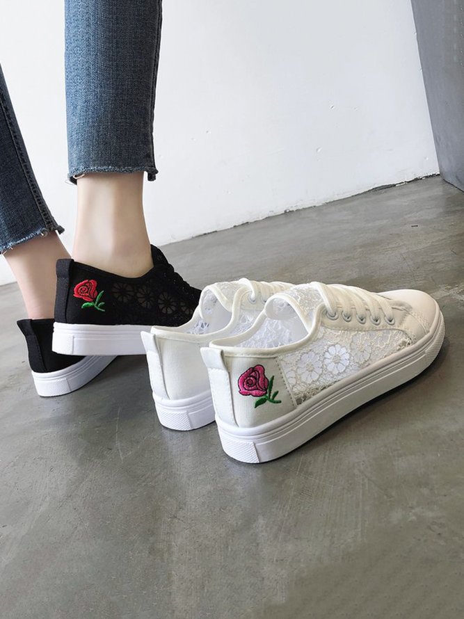 Toile Chaussures Femmes Décontracté Floral Toutes Les Saisons Maille Quotidien à Talon Plat Caoutchouc à Lacets Toile