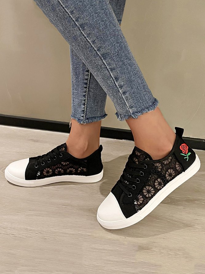 Toile Chaussures Femmes Décontracté Floral Toutes Les Saisons Maille Quotidien à Talon Plat Caoutchouc à Lacets Toile