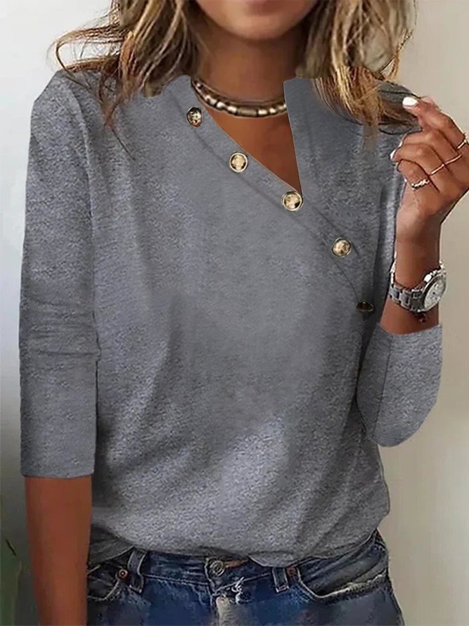 T-Chemise Femmes Décontracté Plain Hiver Spandex Boutonné Quotidien Coupe Régulière H-ligne Régulier