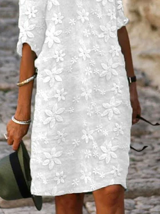 Robes Femmes Plain Été en Lin Col V Aucune élasticité Coupe Régulière Coton Et Lin Jupe Régulier