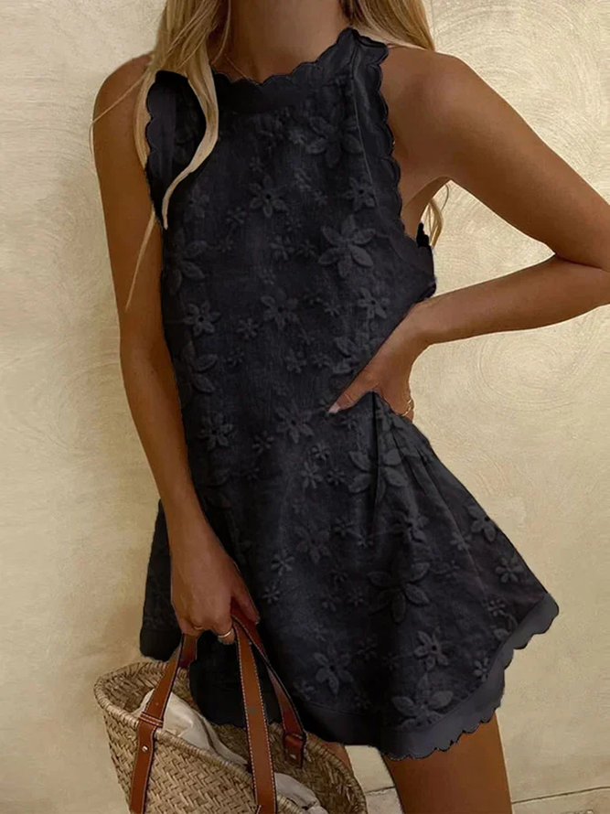 Robes Floral Été en Lin Dentelle Coton Et Lin Jupe Sans Manches Top Débardeur Trapèze pour Femmes