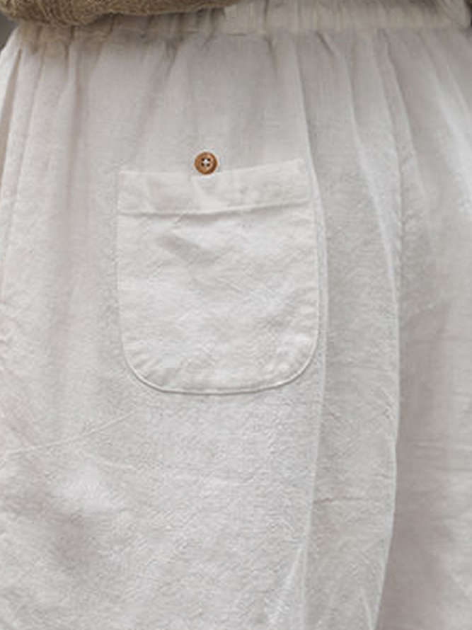 Shorts Femmes Plain Été en Lin Naturel Micro-élasticité Vacances Ample Coton Et Lin Régulier