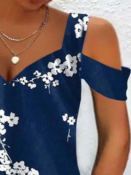 Robes Femmes Floral Été Élégant Polyester Quotidien Manches Courtes à Épaules Dénudées Trapèze Élasticité moyenne